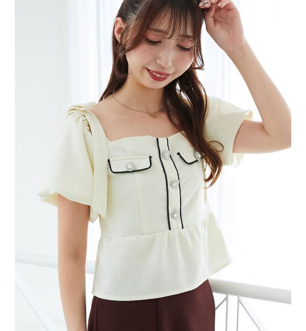  「肩リボンツイードペプラムブラウス」|シャツ・ブラウス|