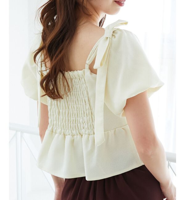  「肩リボンツイードペプラムブラウス」|シャツ・ブラウス|