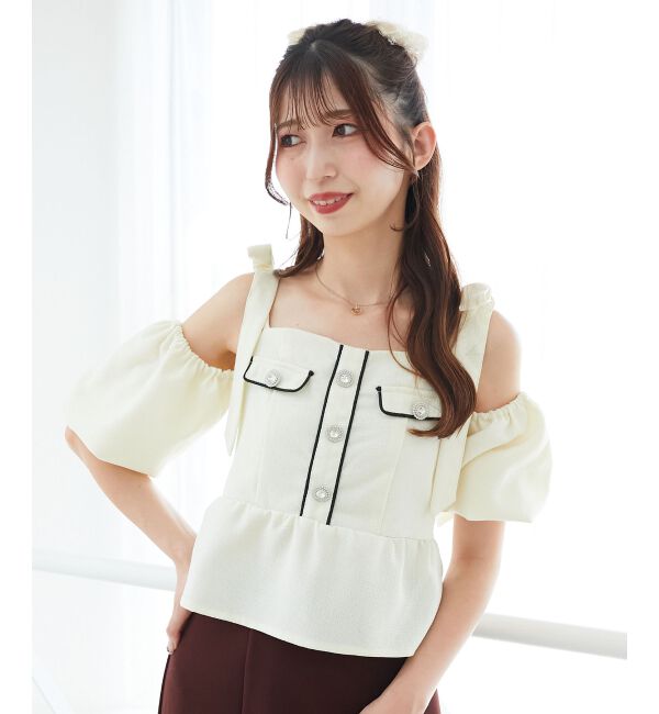  「肩リボンツイードペプラムブラウス」|シャツ・ブラウス|