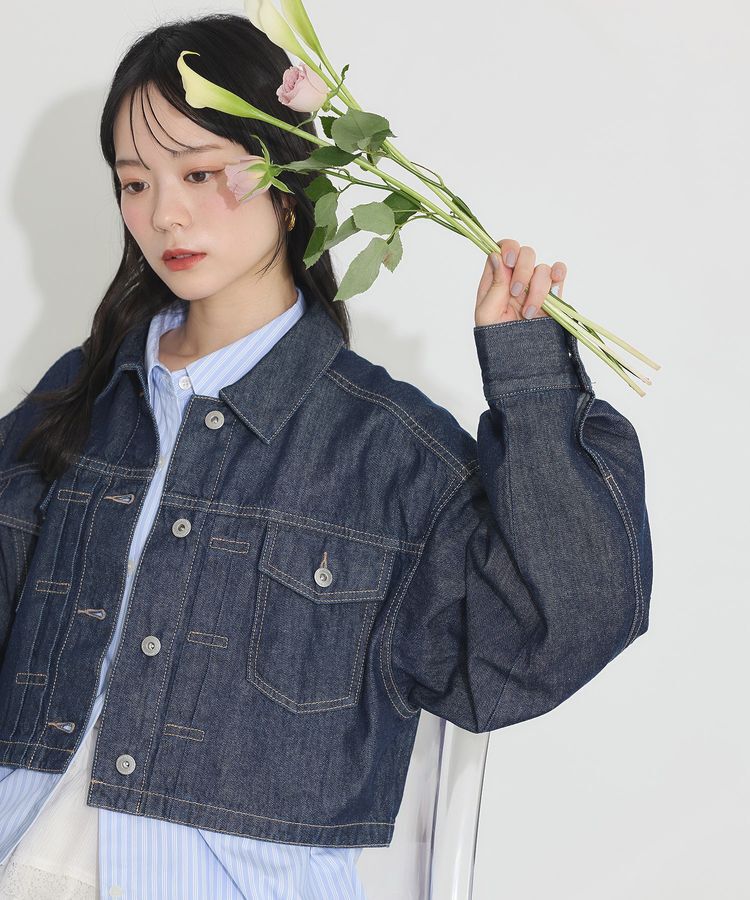 earth music&ecology「ショートデニムジャケット」|テーラードジャケット|