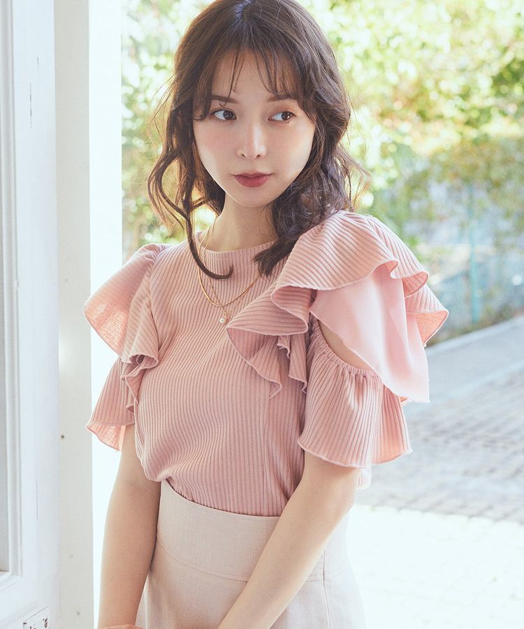 earth music&ecology「袖フリルデザインプルオーバー」|Tシャツ・カットソー|Pink