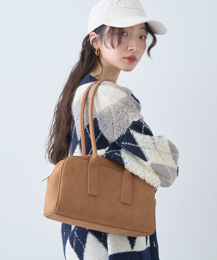 earth music&ecology「ワイドスクエアボストンバッグ」|ハンドバッグ|Camel