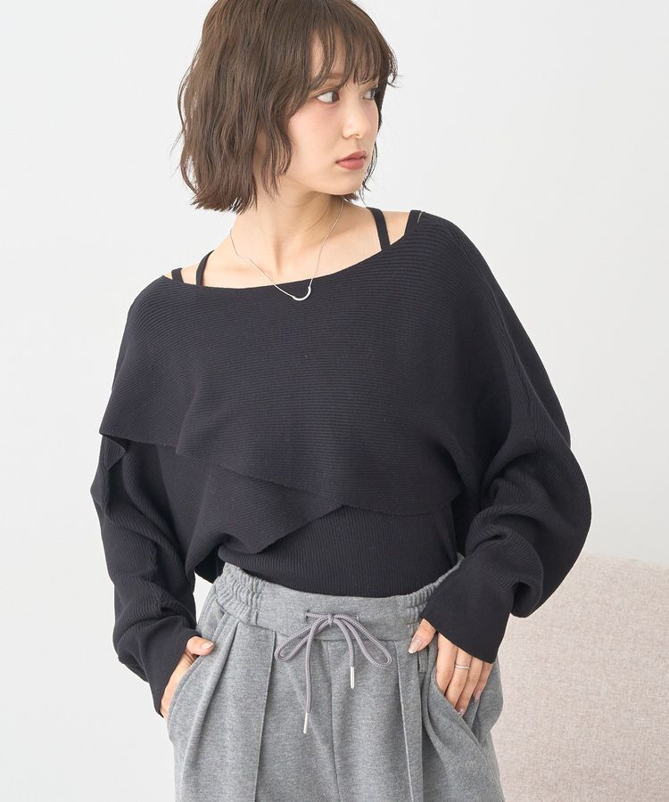 earth music&ecology「SET2点クロスニット+キャミソール」|ニット・セーター|Black