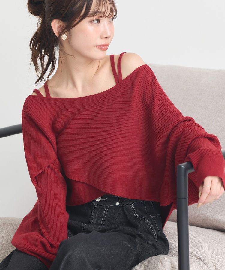 earth music&ecology「SET2点クロスニット+キャミソール」|ニット・セーター|Bordeaux