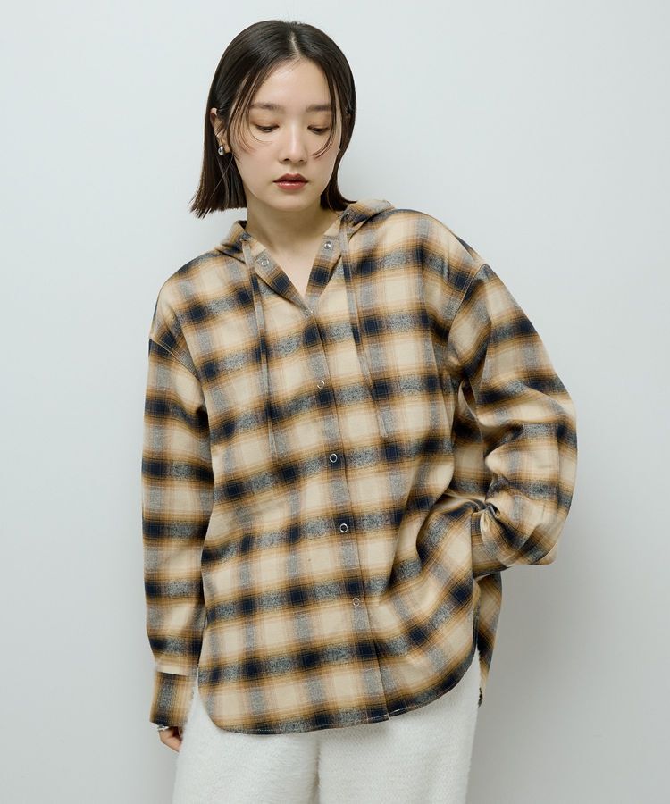 Green Parks「ネルチェックフードシャツ」|シャツ・ブラウス|Beige