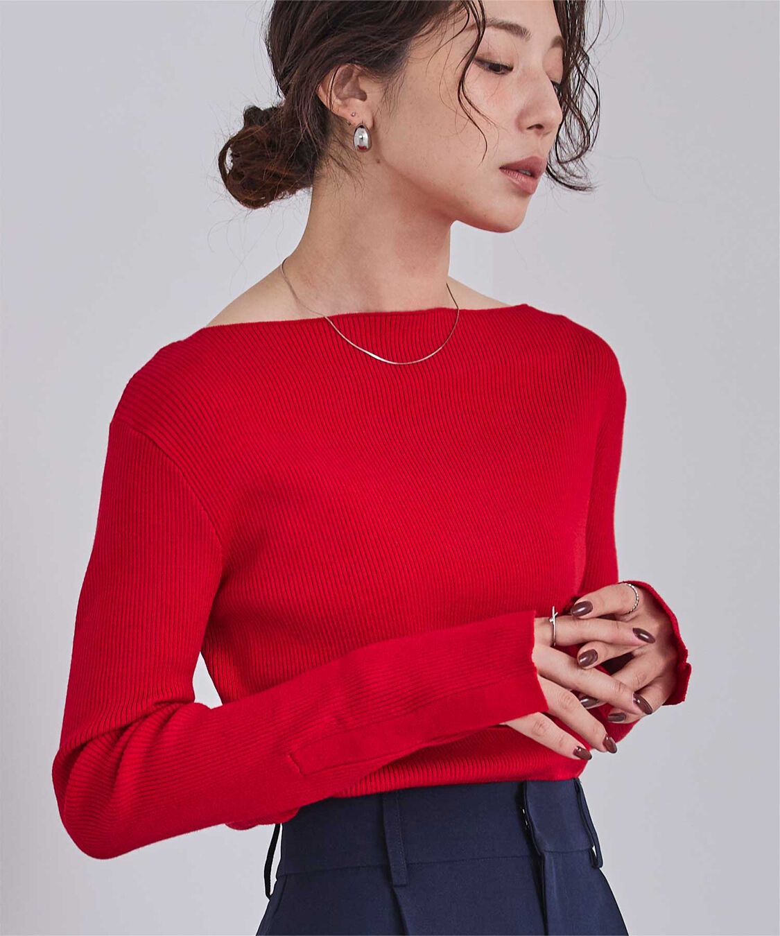 ur's「ボートネックスリットスリーブリブニット」|ニット・セーター|レッド