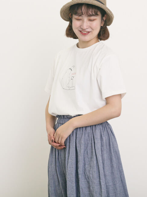 Samansa Mos2「◎アニマル刺繍Tシャツ」|Tシャツ・カットソー|オフホワイト