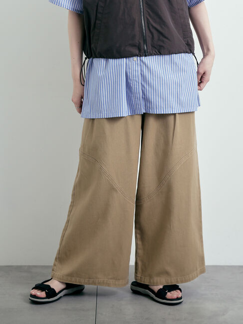 SM2「デニム/ツイル 切替ワイドパンツ」|その他|ベージュ