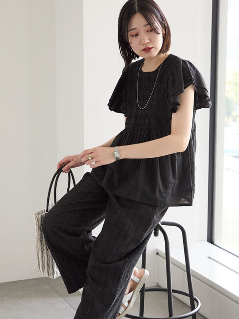 Samansa Mos2 blue「【Made in India】シャーリングブラウス」|シャツ・ブラウス|