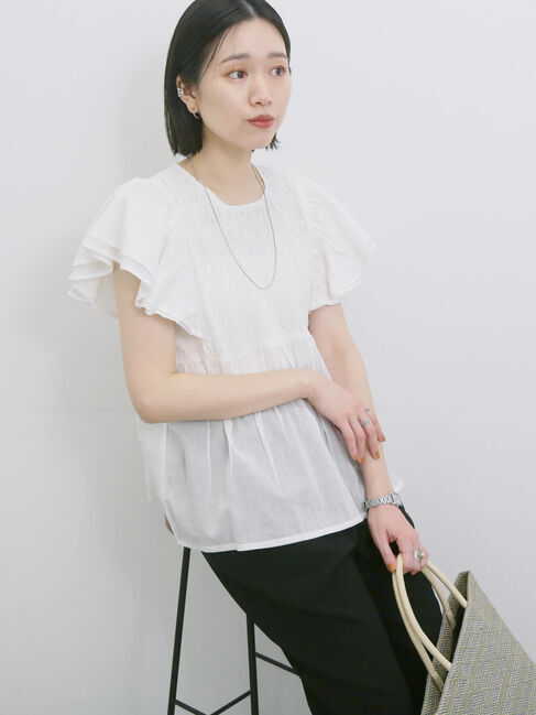 Samansa Mos2 blue「【Made in India】シャーリングブラウス」|シャツ・ブラウス|