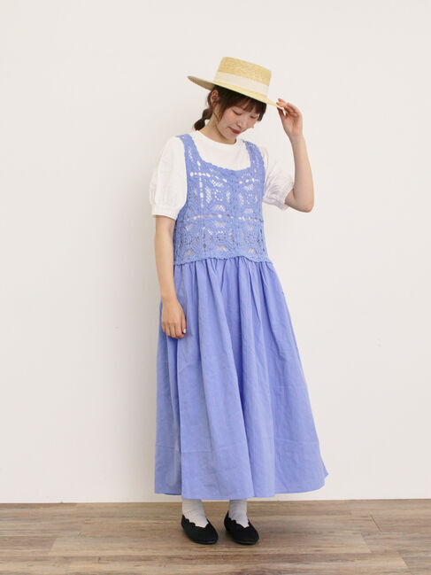 Samansa Mos2「【S/Mサイズ】かぎ針編み風ビスチェワンピース」|ワンピース|ブルー