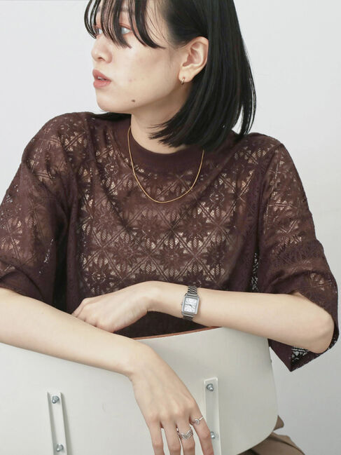 Samansa Mos2 blue「レースTシャツ」|Tシャツ・カットソー|ブラウン