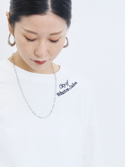 Samansa Mos2 blue「チェーン刺繍7分袖プルオーバー」|Tシャツ・カットソー|