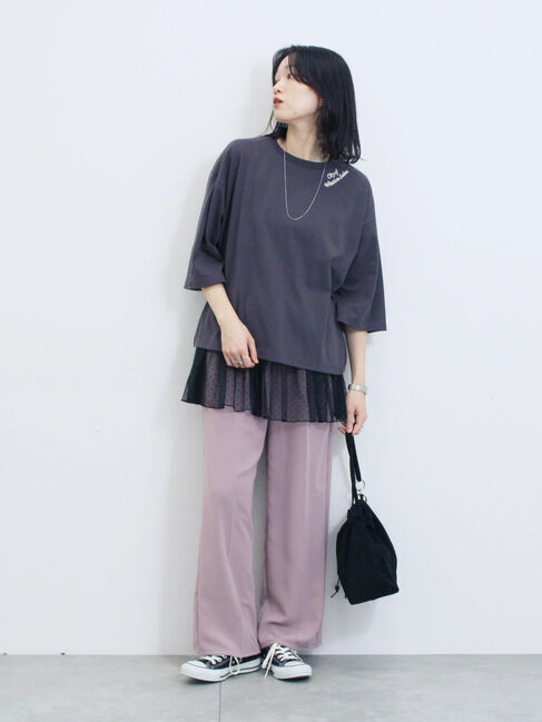 Samansa Mos2 blue「チェーン刺繍7分袖プルオーバー」|Tシャツ・カットソー|