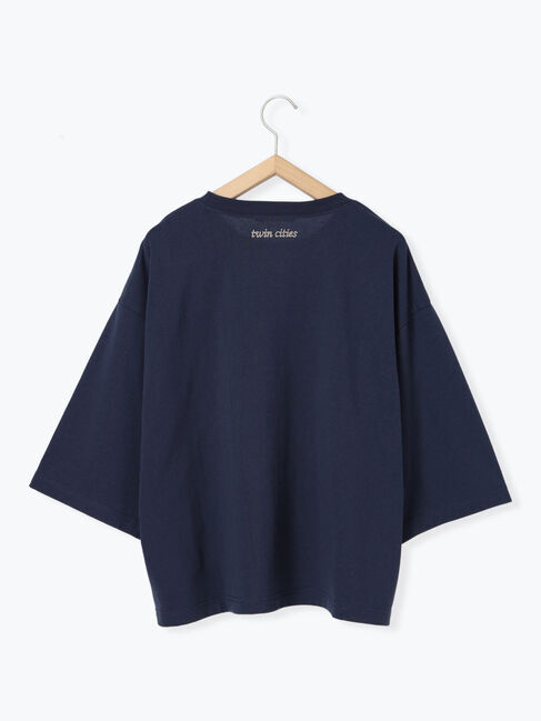 Samansa Mos2 blue「チェーン刺繍7分袖プルオーバー」|Tシャツ・カットソー|