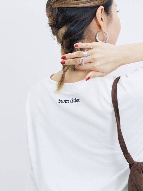 Samansa Mos2 blue「チェーン刺繍7分袖プルオーバー」|Tシャツ・カットソー|