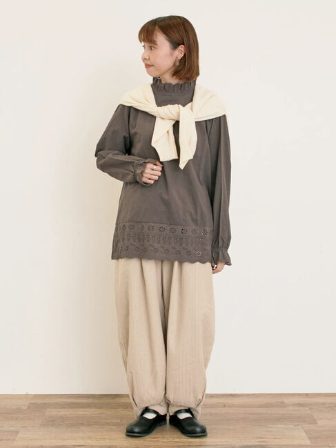 Samansa Mos2「ストライプツイル裾タックパンツ」|その他|