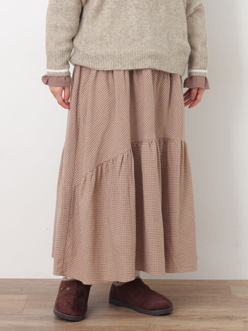 Samansa Mos2「チェック柄変形ティアードスカート」|スカート|
