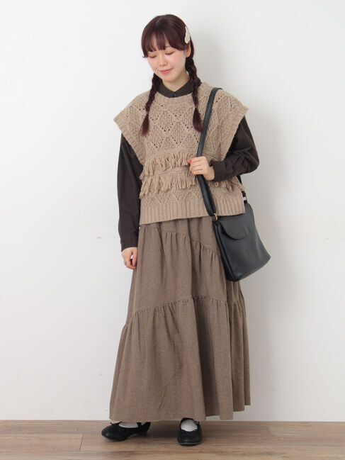 Samansa Mos2「チェック柄変形ティアードスカート」|スカート|