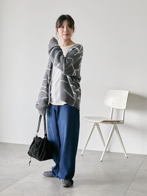 Samansa Mos2 blue「◎ニュアンス柄ニットCD」|カーディガン|