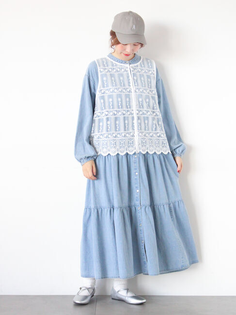 Samansa Mos2「【オーガニックコットン】デニムティアードワンピース」|ワンピース|