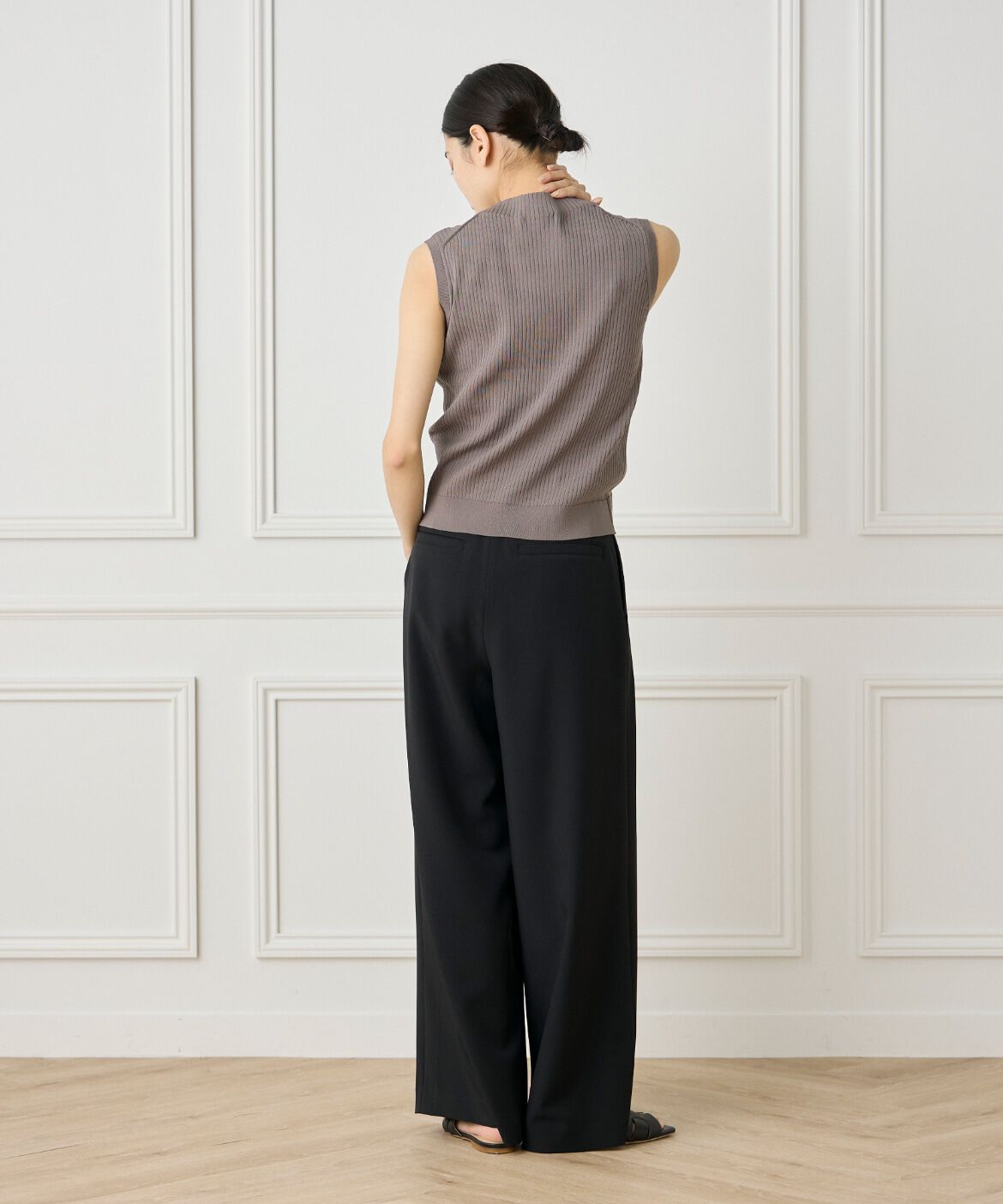 INED「《大きいサイズ》ノースリーブワイドリブニット」|ニット・セーター|