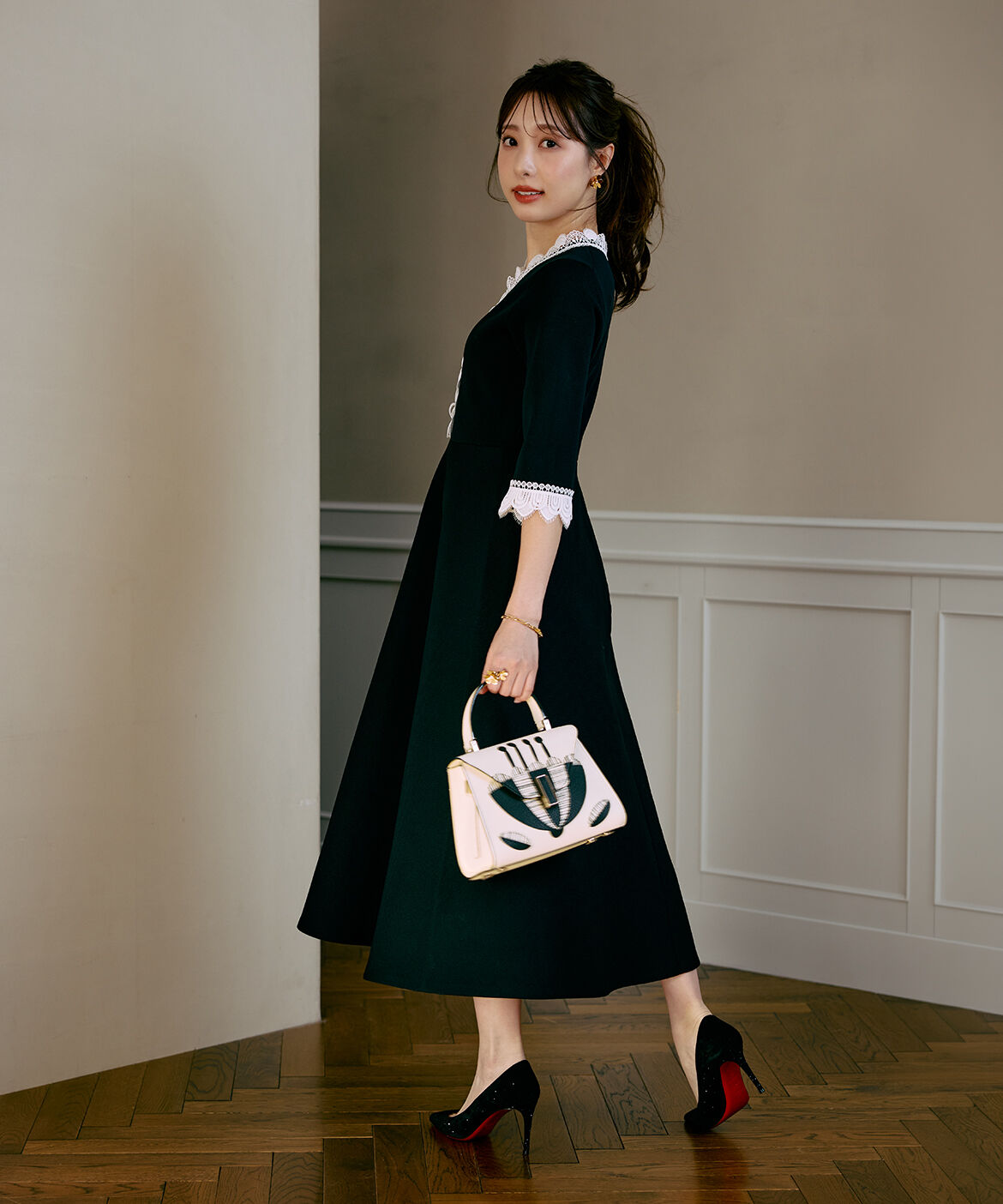 Maglie le cassetto「《M Maglie le cassetto&times;冨張愛》愛されクラシカル&ldquo;Lace&rdquo;ニットワンピース」|ワンピース|