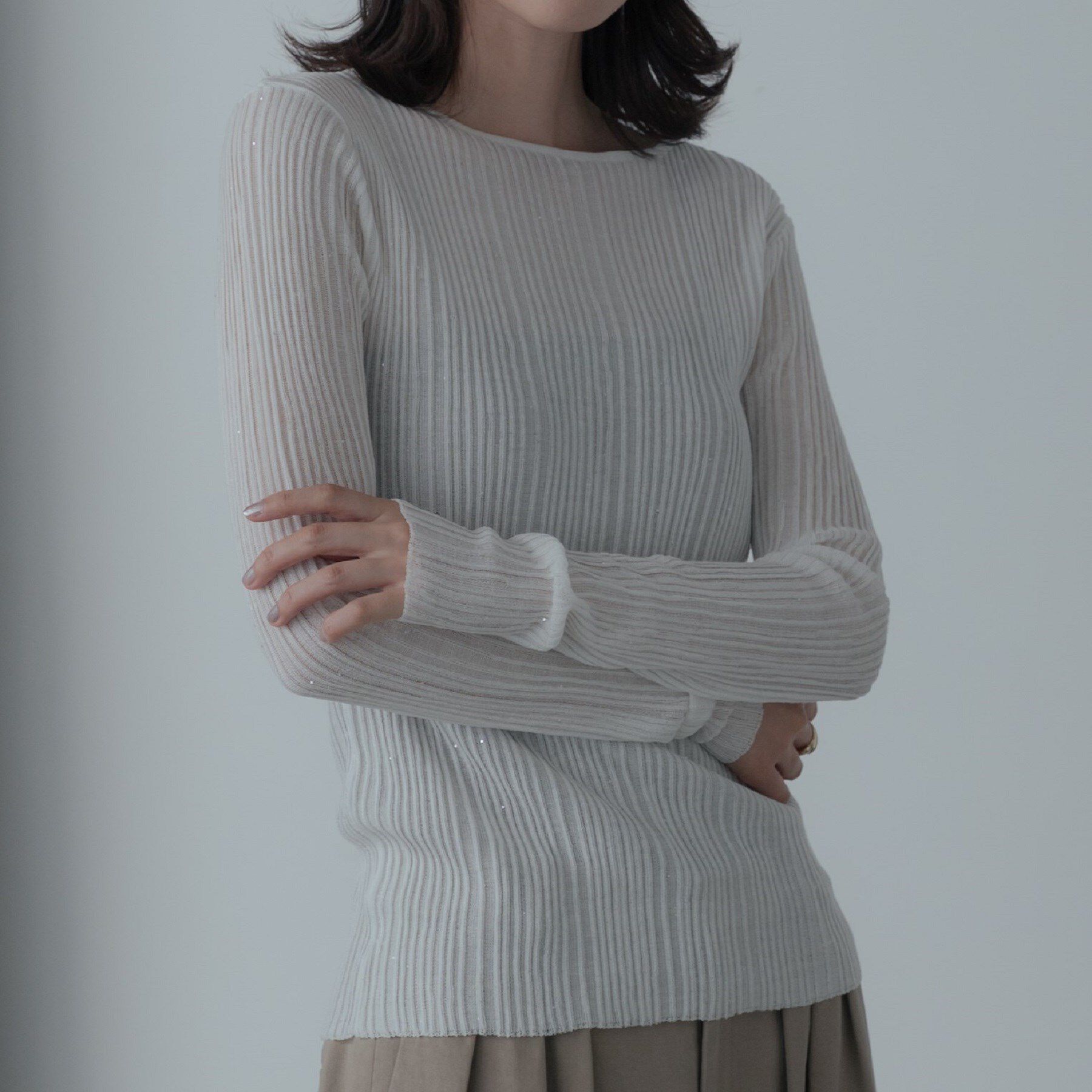 GALLEST「シアースパンコールニット」|ニット・セーター|ホワイト(001)