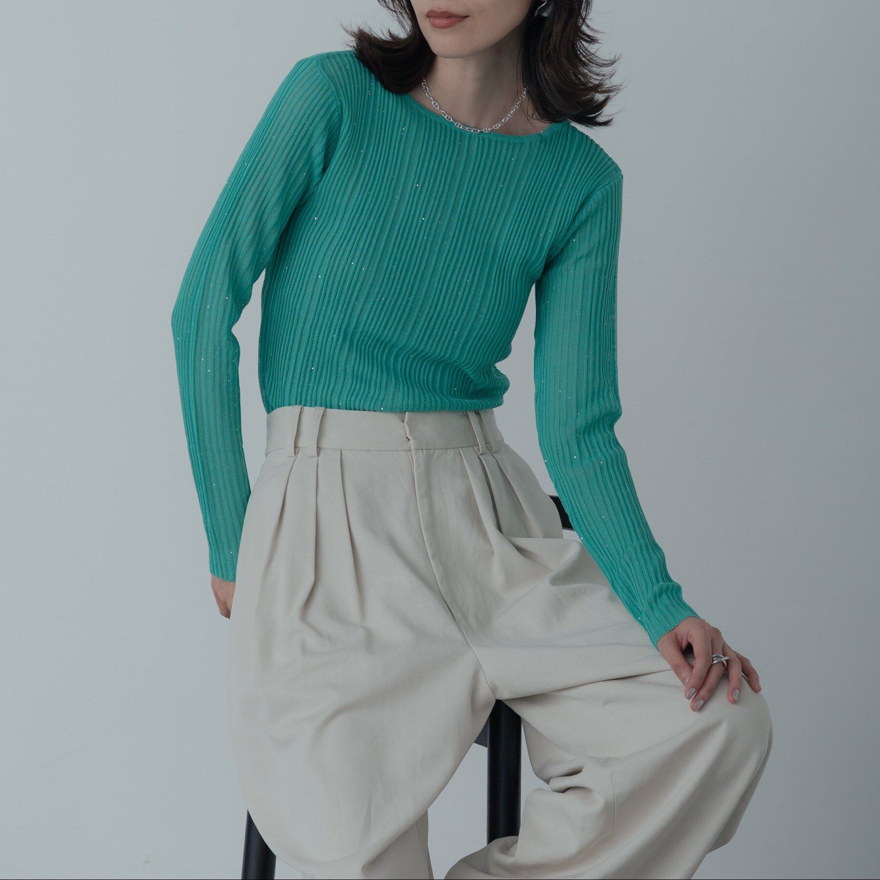 GALLEST「シアースパンコールニット」|ニット・セーター|グリーン(022)
