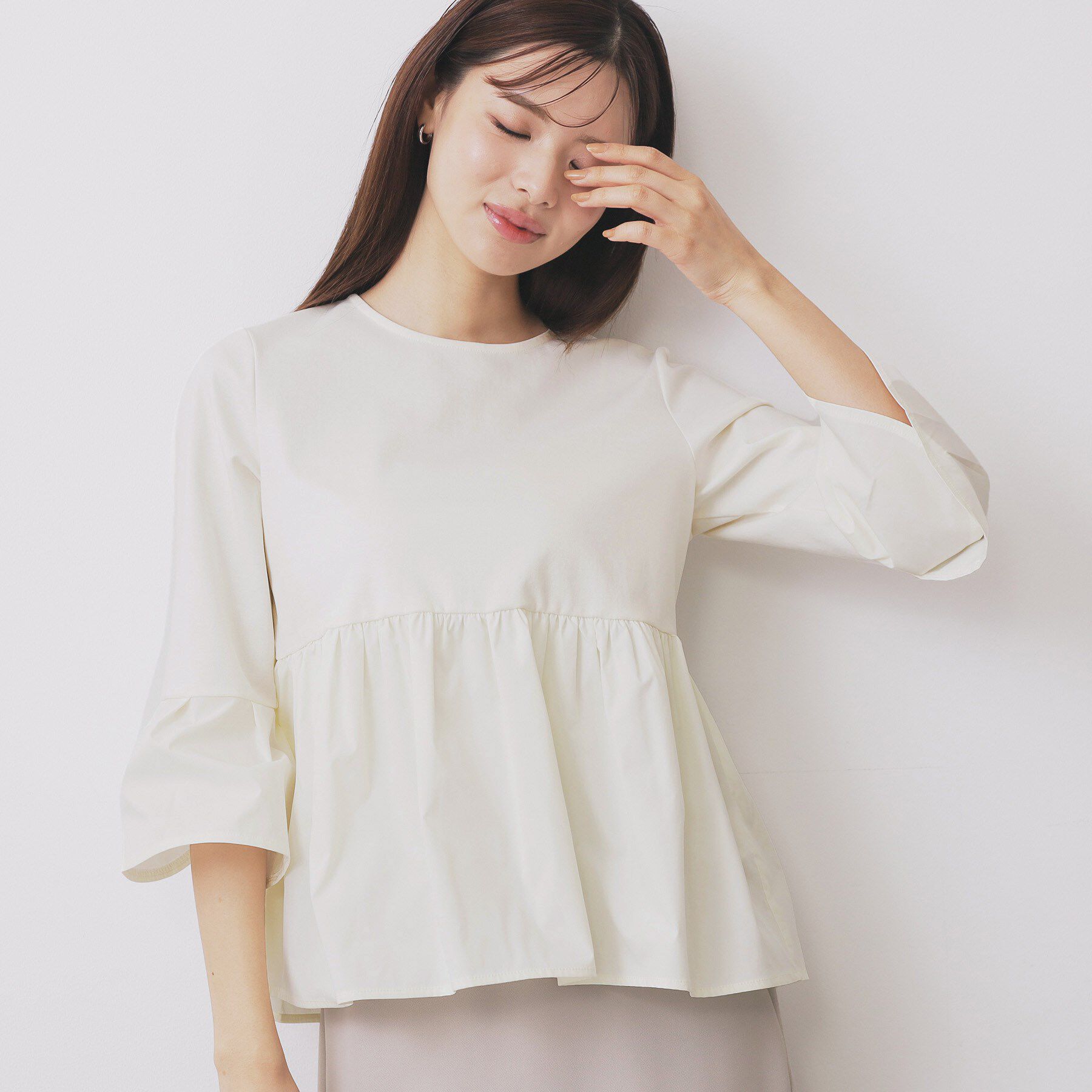 index「ドッキングペプラムトップス【洗濯機洗い可】」|Tシャツ・カットソー|オフホワイト(003