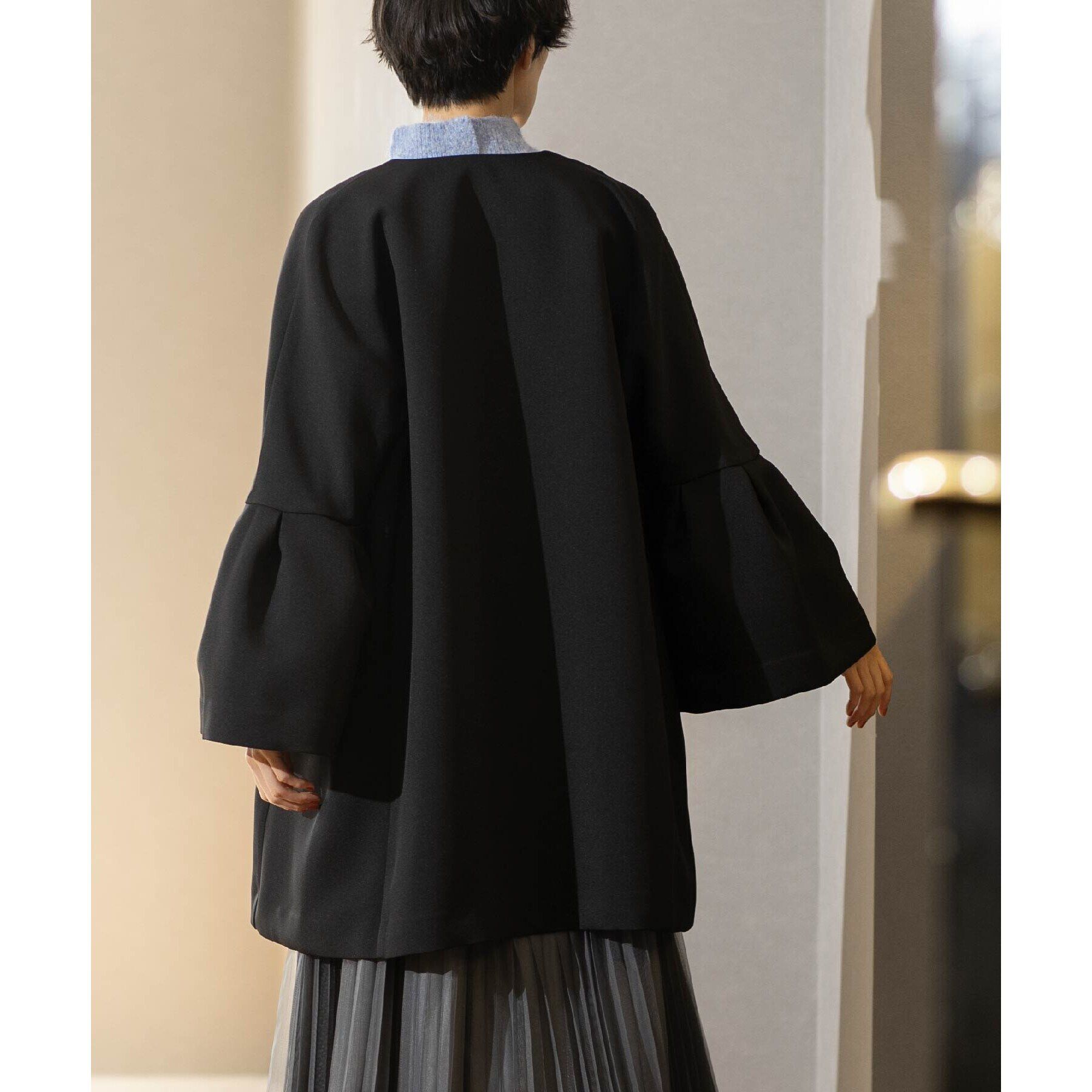 OPAQUE.CLIP「フレアスリーブミドルコート【洗える】」|ノーカラーコート|