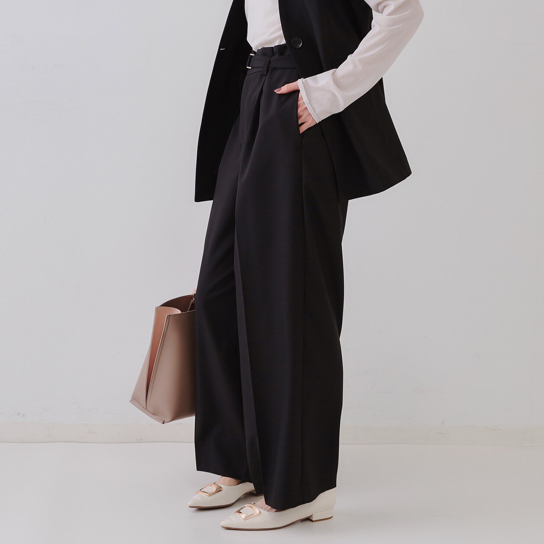 OPAQUE.CLIP「ベルト付きタックワイドパンツ/セットアップ対応【洗濯機洗い可】」|その他|