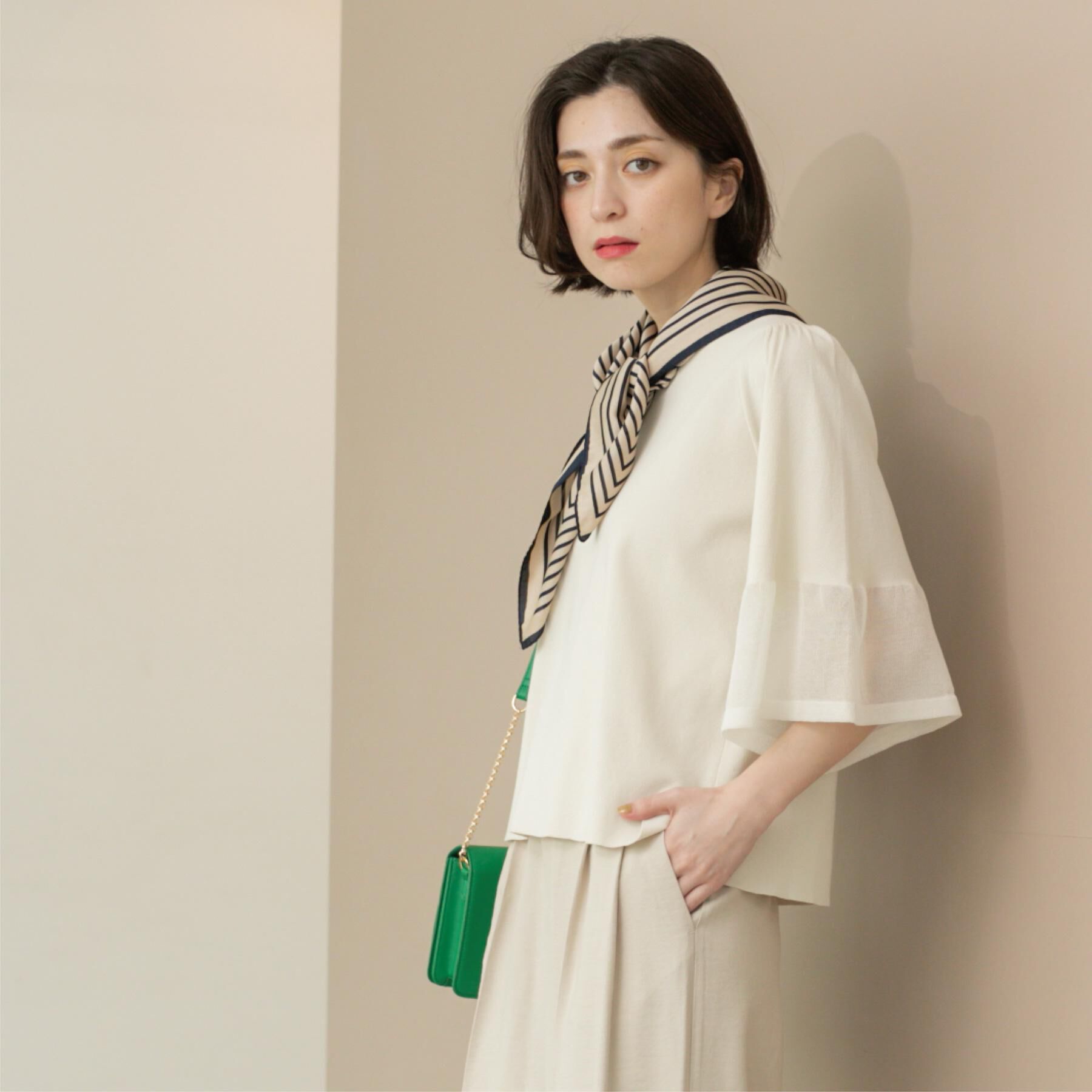 OPAQUE.CLIP「《5色展開》シアーフレアスリーブニット【洗濯機洗い可】」|ニット・セーター|