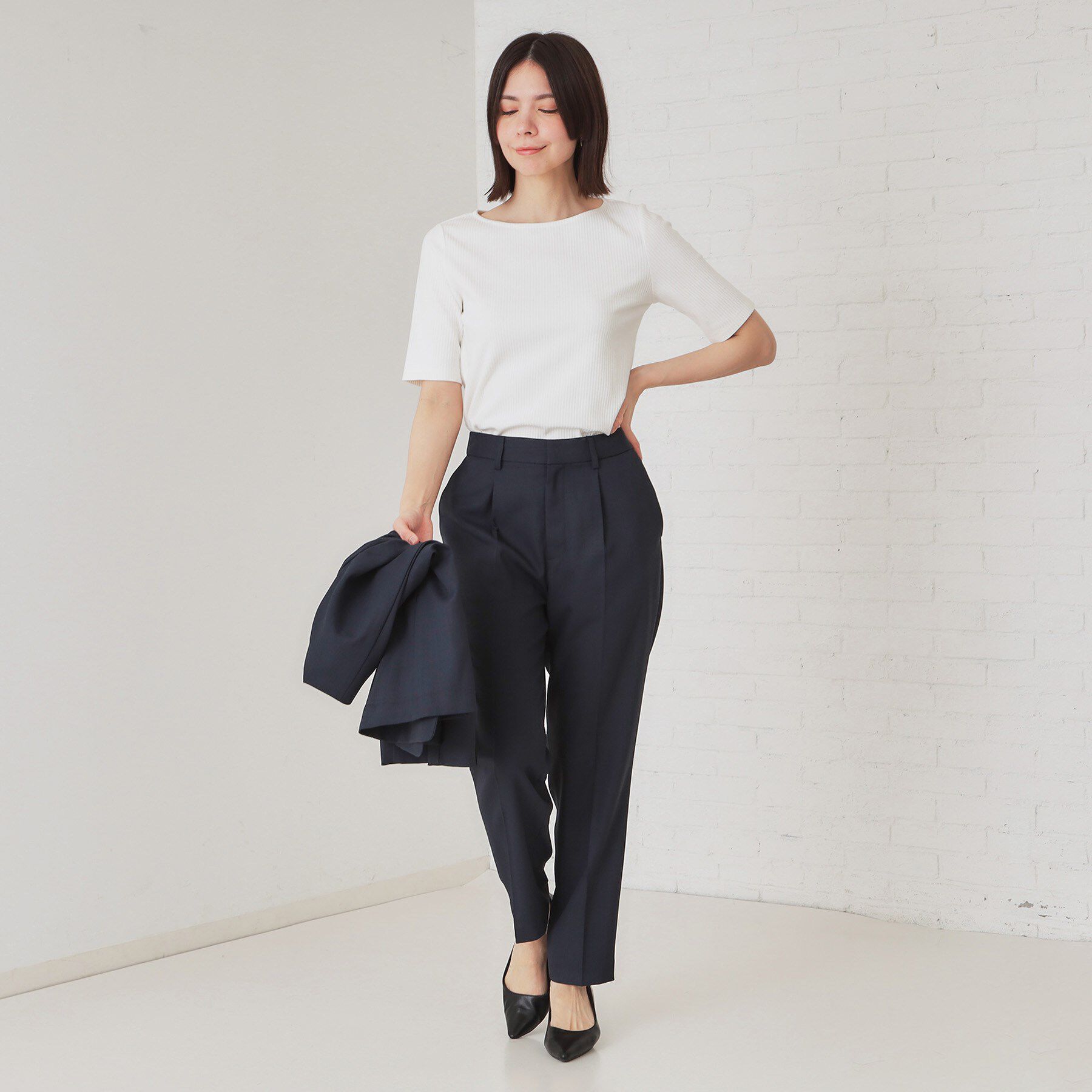 OPAQUE.CLIP「ボートネックリブカットソー【洗濯機洗い可】」|Tシャツ・カットソー|