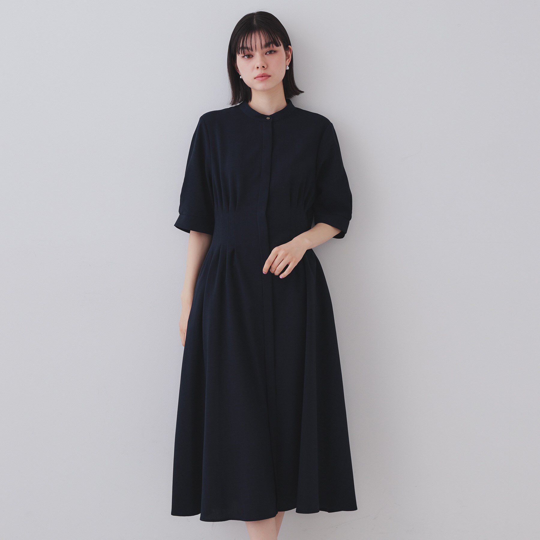 OPAQUE.CLIP「ピンタックフィット＆フレアワンピース【洗濯機洗い可】」|ワンピース|