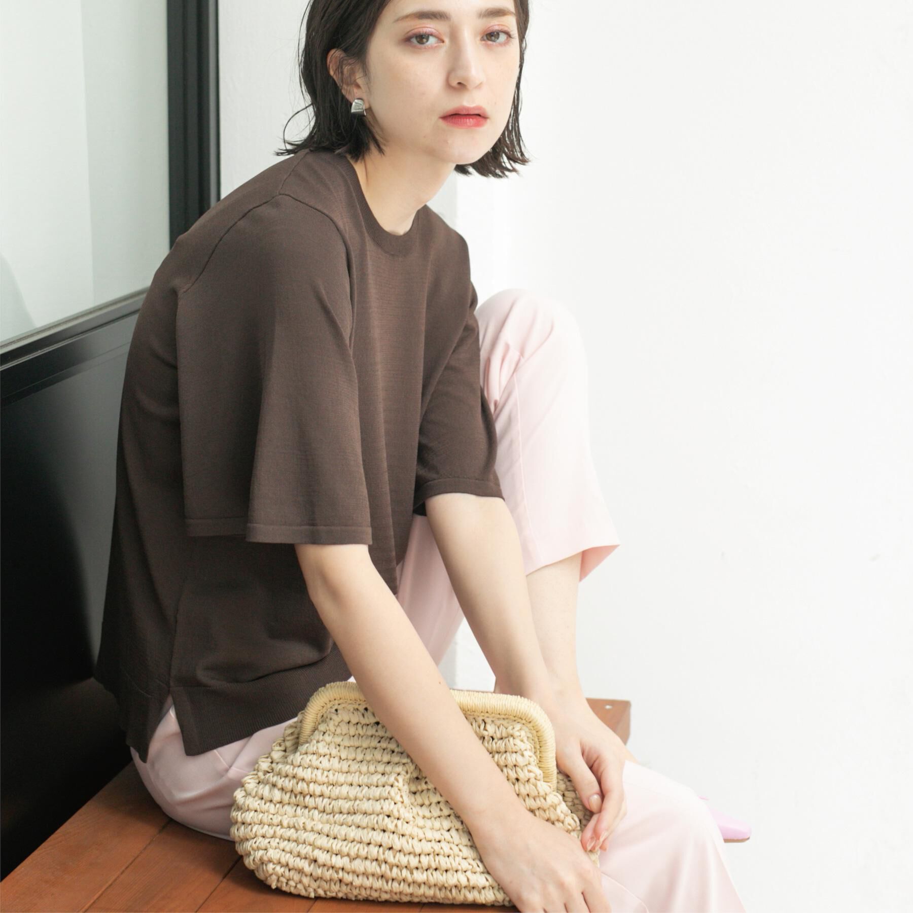 OPAQUE.CLIP「《6色展開/S-LLサイズ》フレアスリーブニット【UV/接触冷感/抗ピル/洗濯機洗い可】」|ニット・セーター|