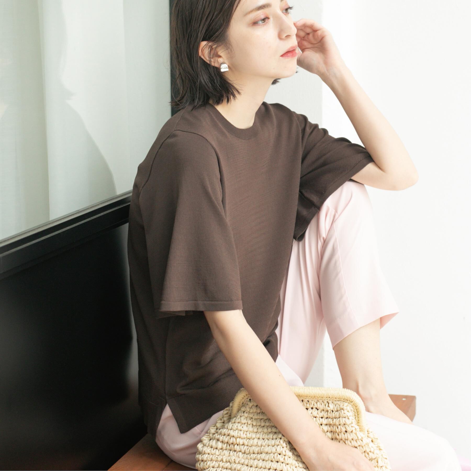 OPAQUE.CLIP「《6色展開/S-LLサイズ》フレアスリーブニット【UV/接触冷感/抗ピル/洗濯機洗い可】」|ニット・セーター|