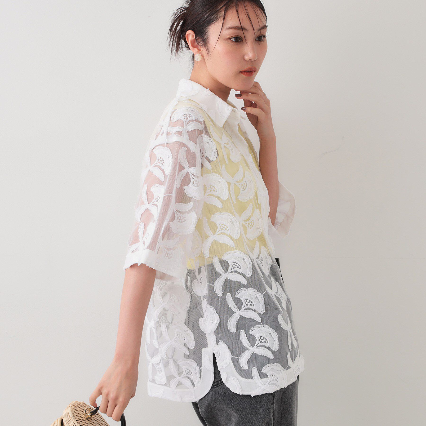 OPAQUE.CLIP「3Dフラワーレースシャツ【洗える】」|シャツ・ブラウス|