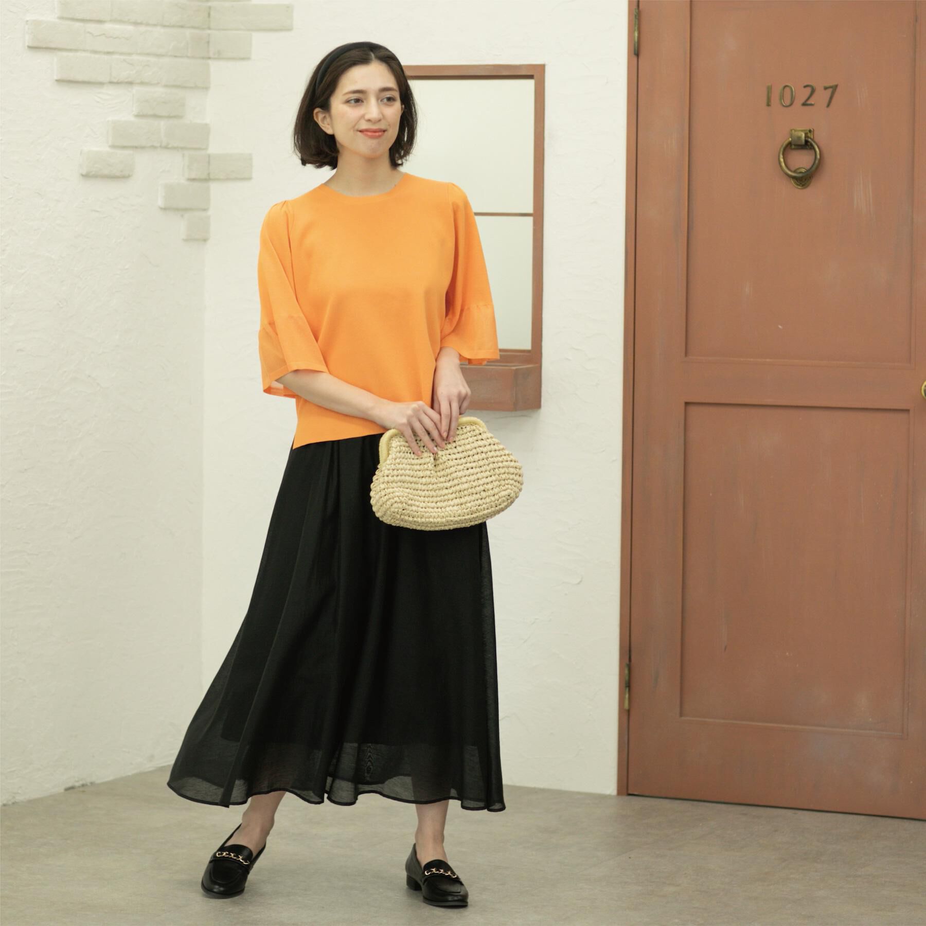 OPAQUE.CLIP「麻混シアーギャザーフレアスカート【洗濯機洗い可】」|スカート|