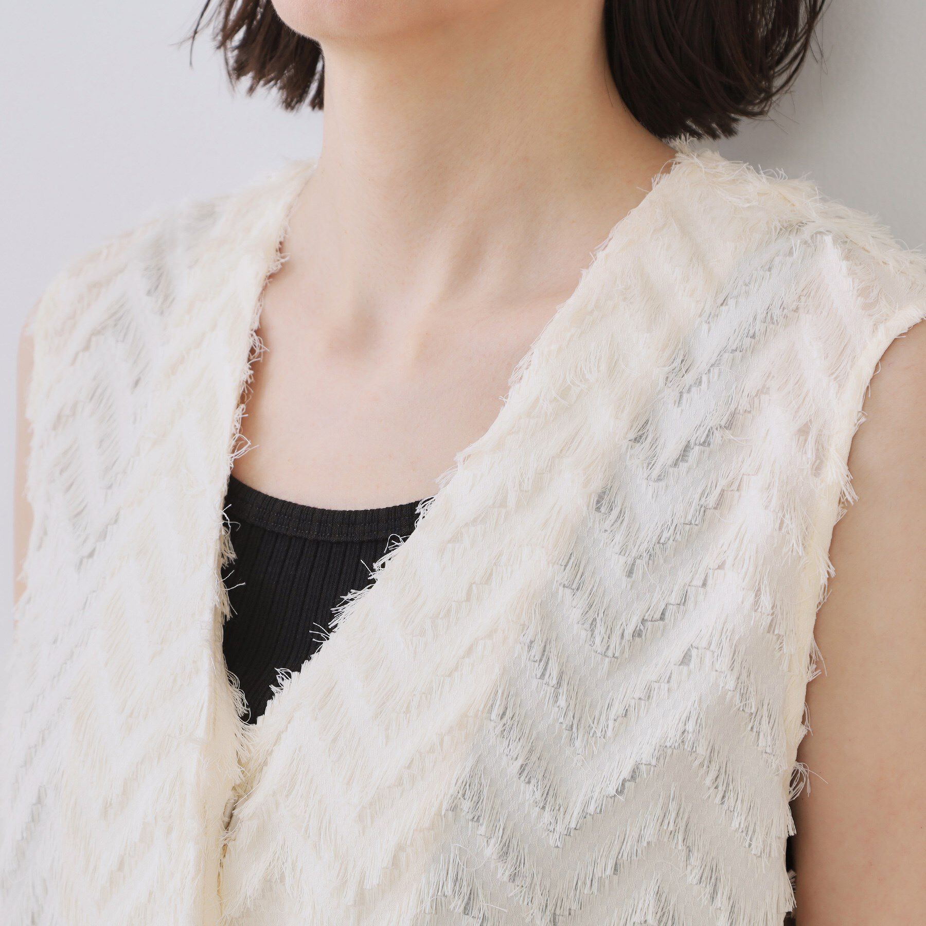 OPAQUE.CLIP「フリンジジャカードベスト【洗濯機洗い可】」|ベスト・ジレ|