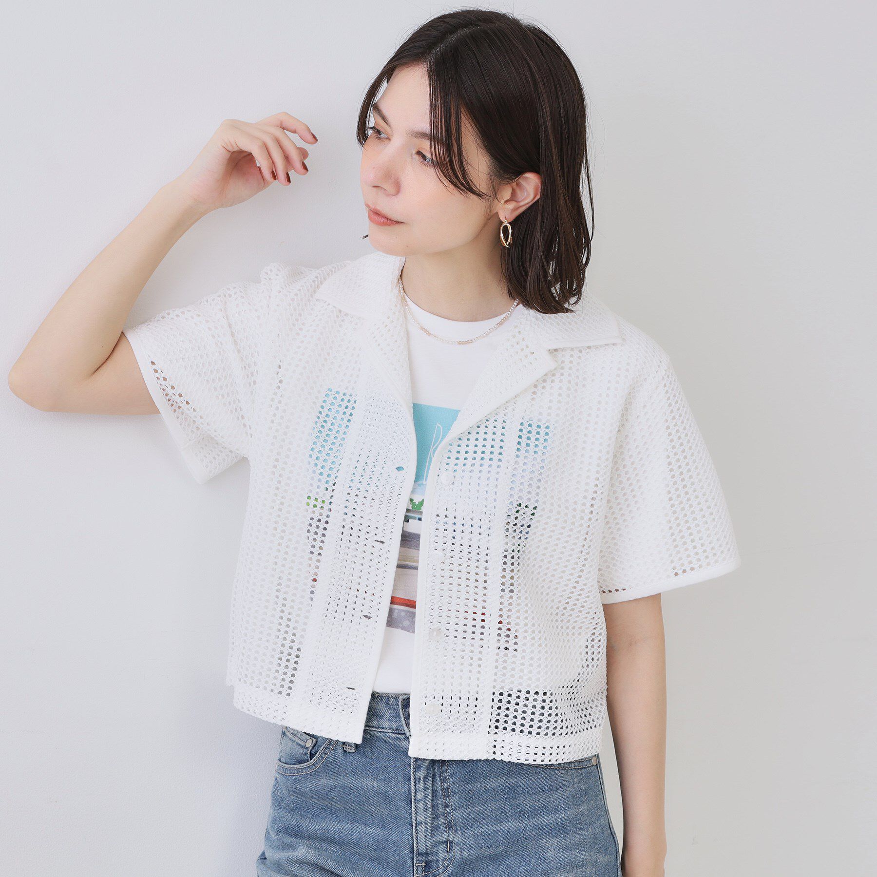 OPAQUE.CLIP「メッシュ開襟シャツ【洗濯機洗い可】」|シャツ・ブラウス|