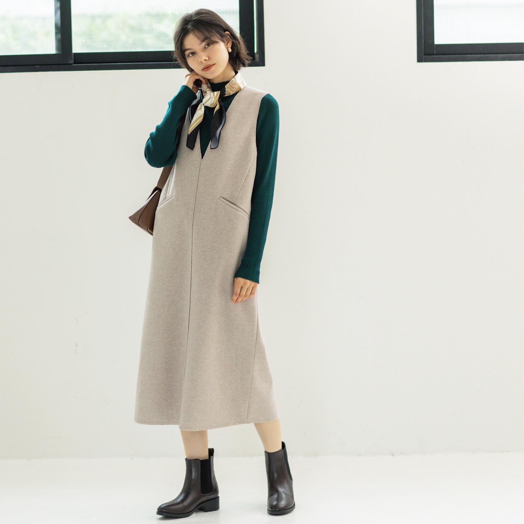 OPAQUE.CLIP「ウールライクジャンパードレス【洗濯機洗い可】」|ワンピース|ベージュ(052)