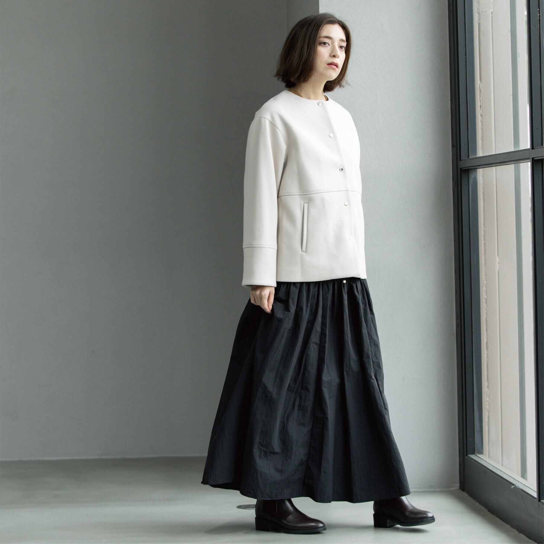 OPAQUE.CLIP「ウールライクメルトンノーカラーコート【洗濯機洗い可】」|ノーカラーコート|