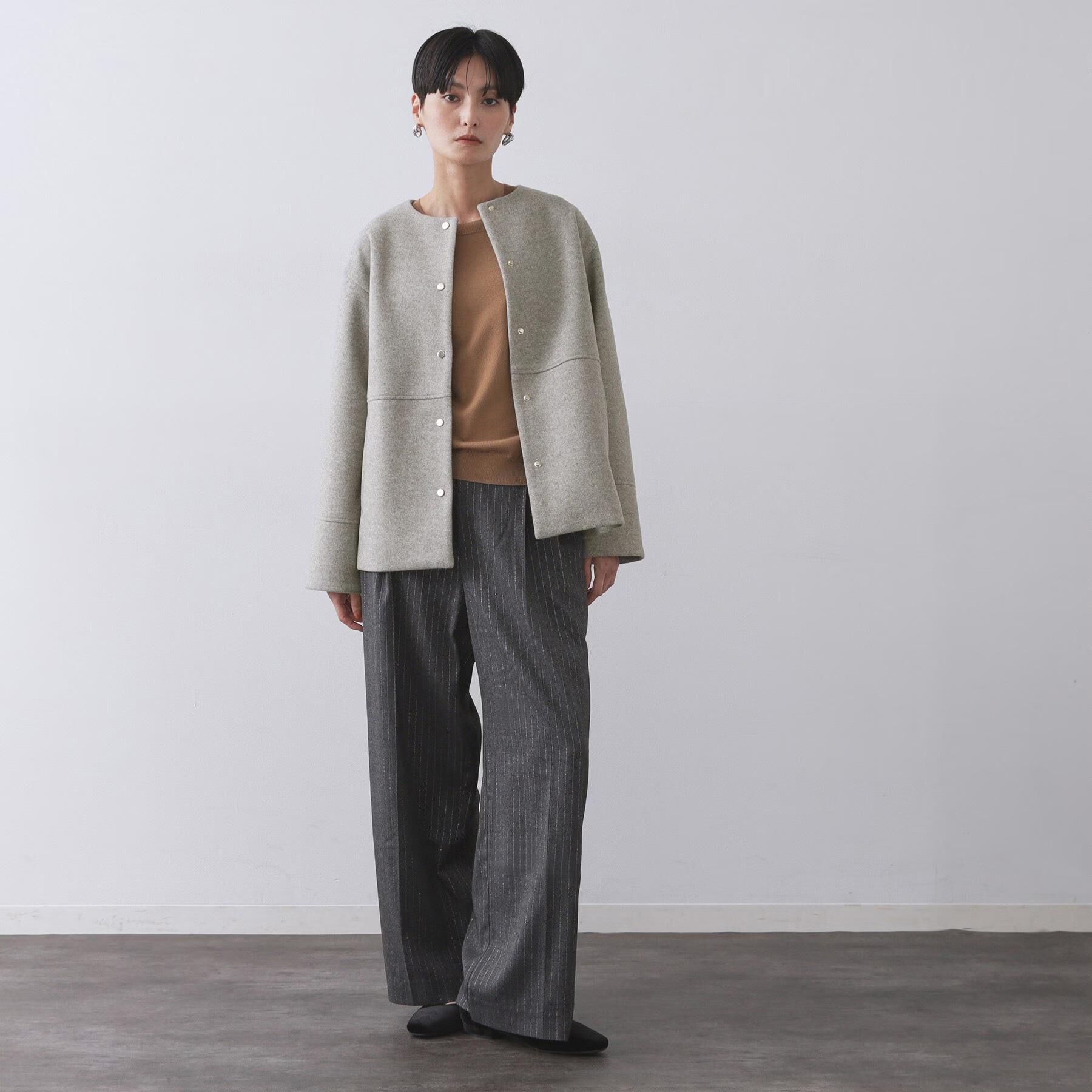 OPAQUE.CLIP「ウールライクメルトンノーカラーコート【洗濯機洗い可】」|ノーカラーコート|