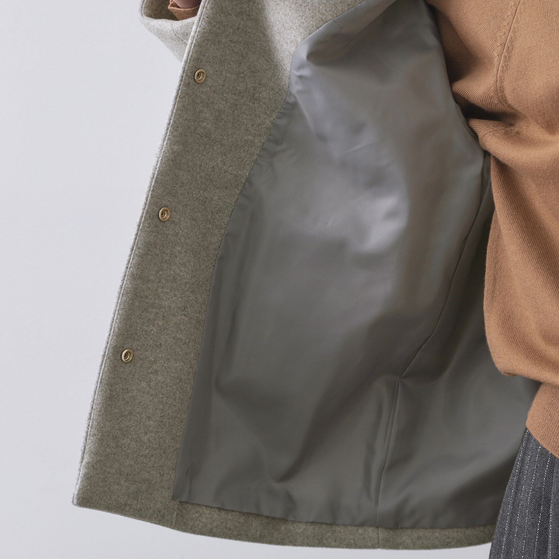 OPAQUE.CLIP「ウールライクメルトンノーカラーコート【洗濯機洗い可】」|ノーカラーコート|