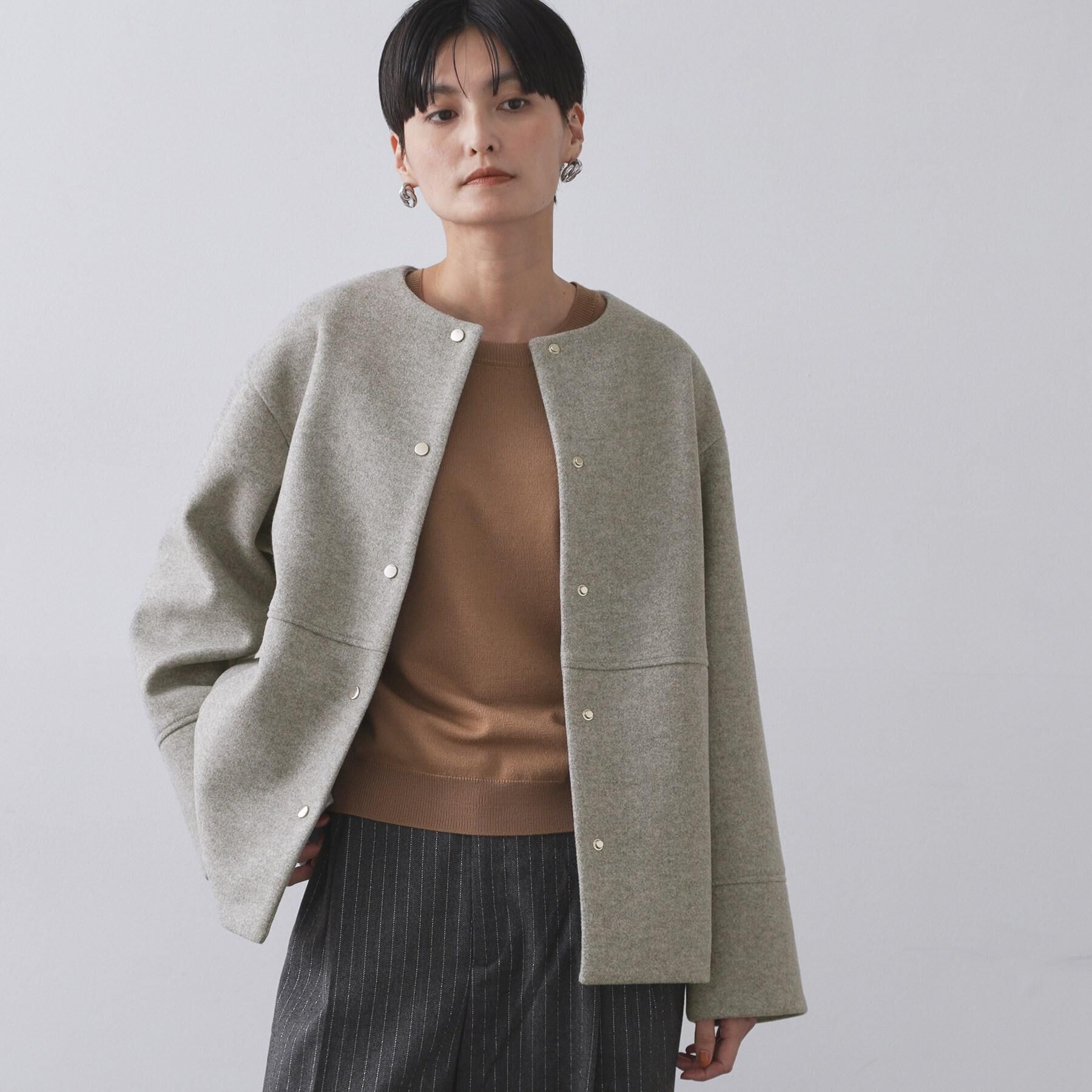 OPAQUE.CLIP「ウールライクメルトンノーカラーコート【洗濯機洗い可】」|ノーカラーコート|