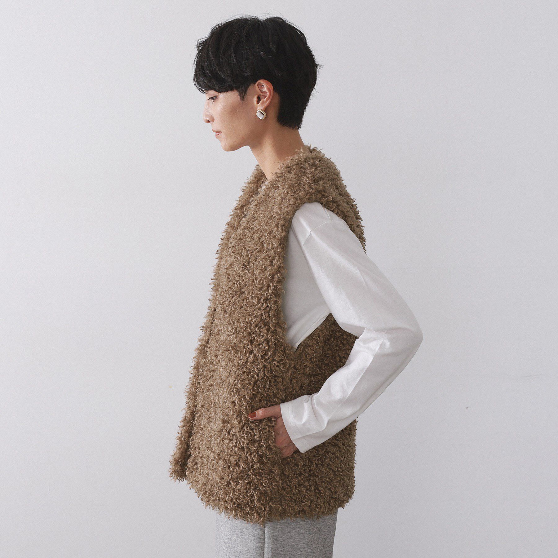 OPAQUE.CLIP「カーリーフェイクファーベスト【洗濯機OK】」|ベスト・ジレ|