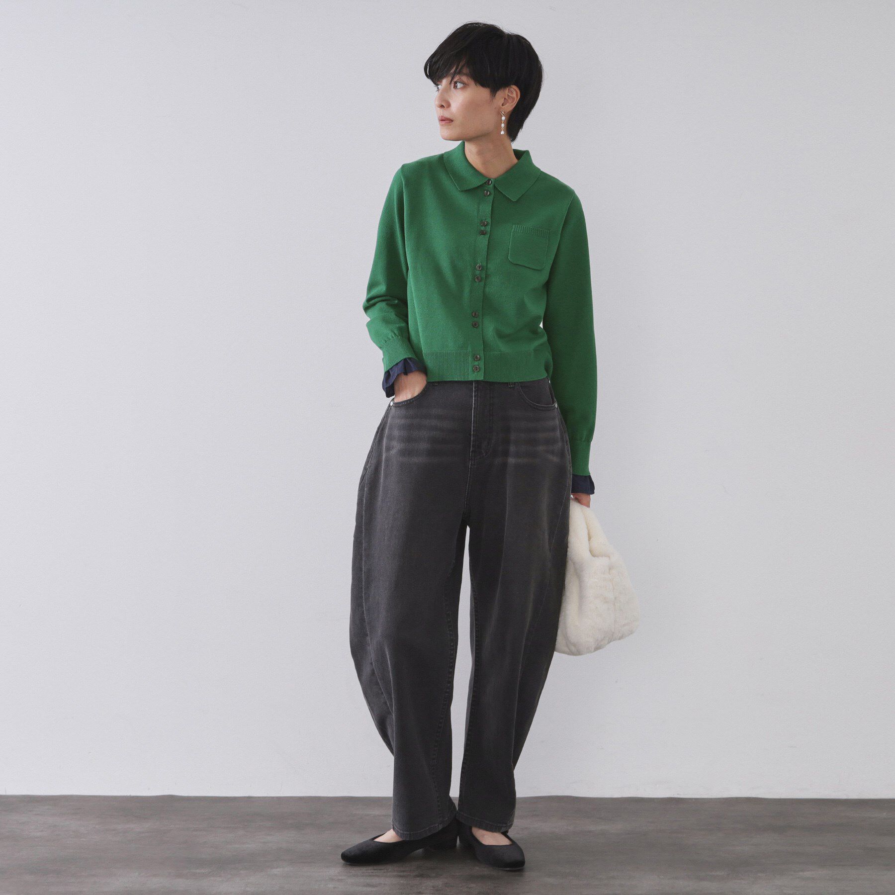 OPAQUE.CLIP「袖口ドッキング ポロ衿デザインニット【洗濯機OK】」|ニット・セーター|