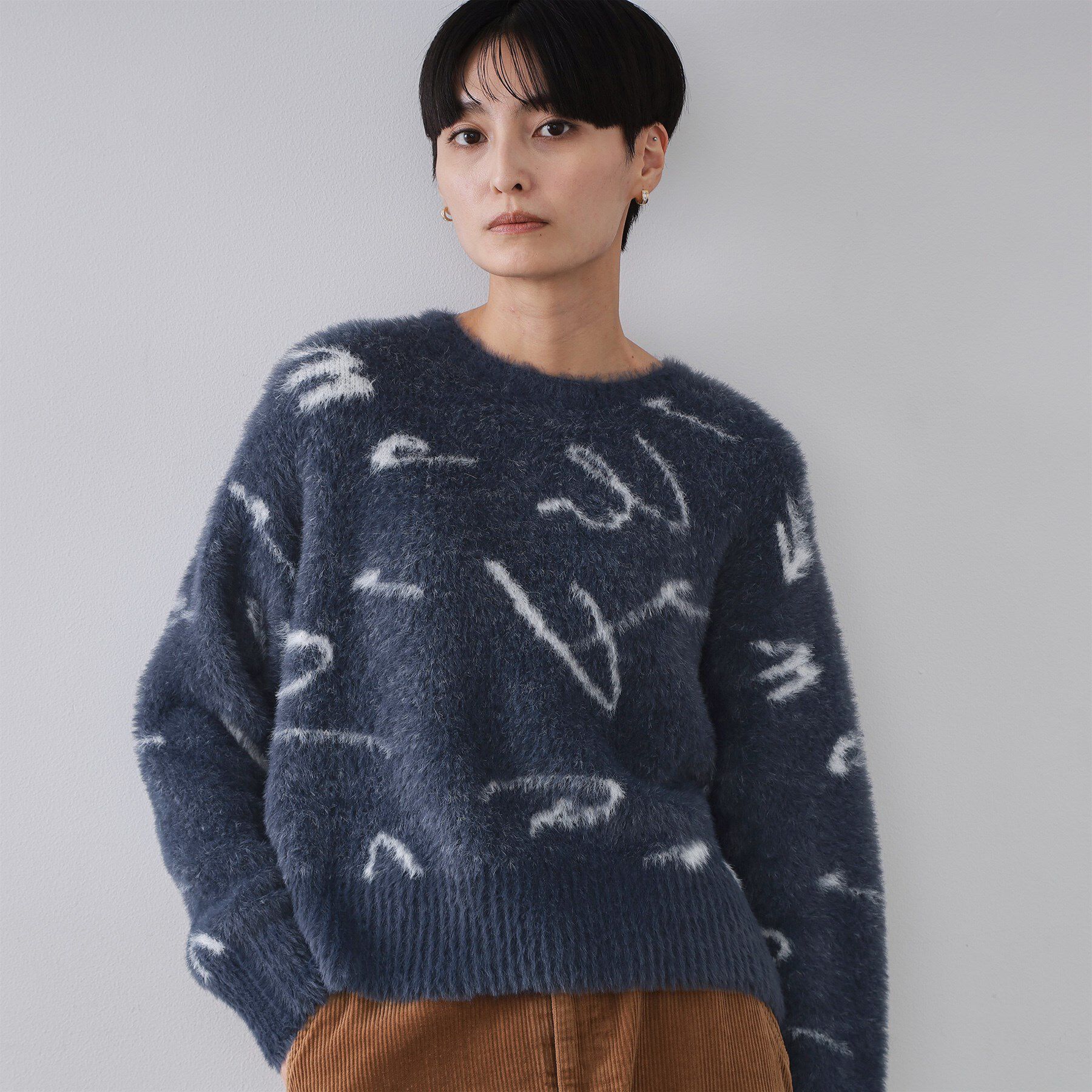 OPAQUE.CLIP「アート柄シャギーニット【洗濯機OK】」|ニット・セーター|ネイビー(194)