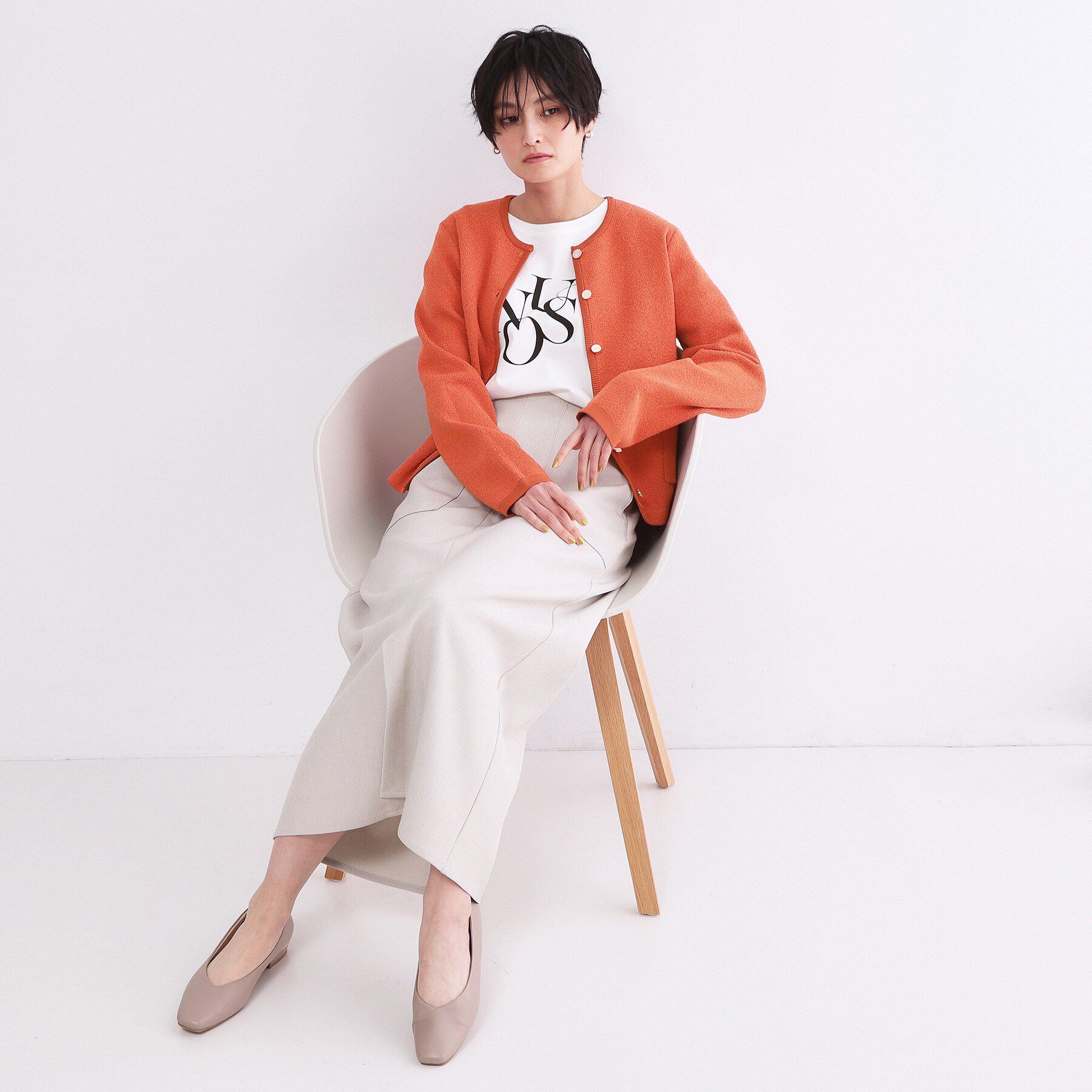 OPAQUE.CLIP「ブークレ金ボタンニットカーディガン【洗濯機OK】」|カーディガン|